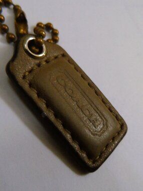 Coach Olive Leather mini Tag Keychain with logo